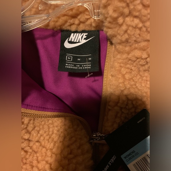 Nike Sportswear Swoosh Women's Jacket Sherpa Fleece Size Medium - Camel Brown - Picture 12 of 14